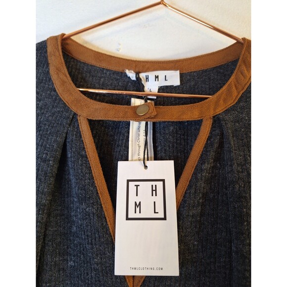 THML ANTHROPOLOGIE Ribbed Tent Dress Sz L Casual Cozycore Mature Lounge Summer - Picture 5 of 9